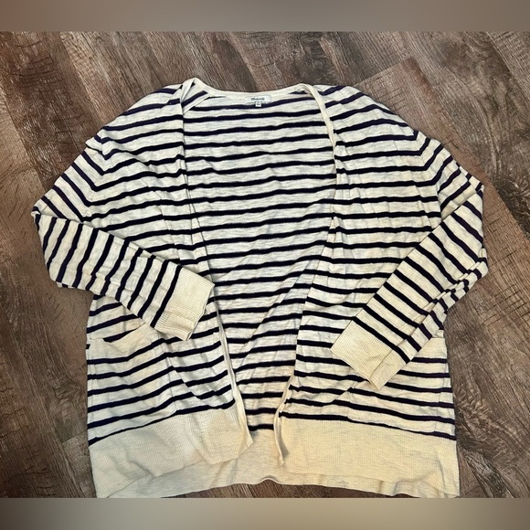 Madewell | Striped Lightweight Cardigan White Navy 2X - Picture 2 of 6